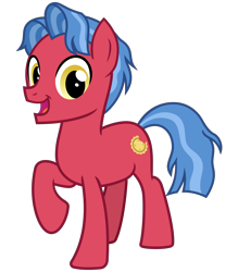 Size: 2800x3200 | Tagged: safe, alternate version, artist:cheezedoodle96, biscuit, earth pony, pony, growing up is hard to do, .svg available, happy, looking at you, male, missing accessory, open mouth, raised hoof, simple background, smiling, solo, svg, teenager, transparent background, vector