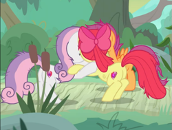 Size: 713x539 | Tagged: safe, screencap, apple bloom, scootaloo, sweetie belle, growing up is hard to do, butt, cropped, cutie mark crusaders, messy mane, messy tail, older, older apple bloom, older cmc, older scootaloo, older sweetie belle, plot, scratches, trio