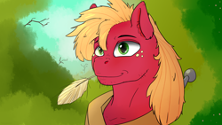 Size: 2560x1440 | Tagged: safe, artist:fuzzypones, big macintosh, pony, bust, male, nature, solo