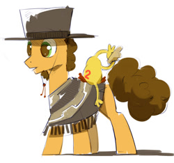 Size: 656x615 | Tagged: safe, artist:coldrivez, boneless, boneless 2, cheese sandwich, earth pony, pony, the last laugh, clothes, hat, male, poncho, rubber chicken, simple background, solo, stallion, white background