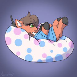 Size: 2000x2000 | Tagged: safe, artist:aurorafang, oc, oc:winter fawn, deer, pony, beanbag chair, clothes, hoodie, nintendo switch, solo