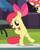 Size: 344x432 | Tagged: safe, derpibooru import, screencap, apple bloom, granny smith, earth pony, pony, leap of faith, adorabloom, bipedal, cropped, cute, female, filly, foal, hoof in air, hooves on hips, human pose, offscreen character, solo, solo focus, stretching