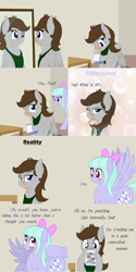 Size: 2562x5128 | Tagged: safe, artist:phoenixswift, flitter, oc, oc:fuselight, pegasus, pony, ask fuselight, female, mare, mouth hold, notepad, pencil, rule 63