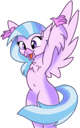 Size: 741x1184 | Tagged: safe, artist:latecustomer, artist:rainbow eevee, derpibooru exclusive, silverstream, hippogriff, cheering, cute, diastreamies, female, happy, looking down, open mouth, simple background, smiling, solo, trace, transparent background