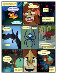 Size: 612x792 | Tagged: safe, artist:newbiespud, edit, edited screencap, screencap, smolder, yona, bat, dragon, pony, yak, comic:friendship is dragons, what lies beneath, annoyed, arachnophobia, bow, climbing, comic, crystal, dialogue, dragoness, fangs, female, flying, glowing eyes, hair bow, implied rainbow dash, red eyes, scared, screencap comic, spider web, sweat