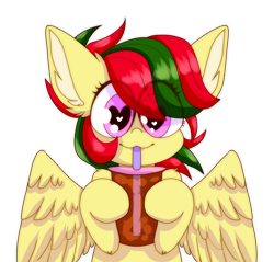 Size: 3353x3200 | Tagged: safe, artist:tuzz-arts, oc, oc only, oc:attraction, pegasus, pony, drink, drinking, drinking straw, heart eyes, solo, sweet tea, wingding eyes, wings