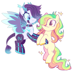 Size: 3109x3048 | Tagged: safe, artist:darlyjay, artist:rerorir, oc, oc only, oc:darlien jenter, earth pony, pony, robot, robot pony, female, holding a pony, mare, simple background, transparent background