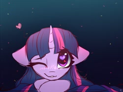 Size: 1280x960 | Tagged: safe, artist:reterica, twilight sparkle, pony, black background, blushing, bust, cute, female, floppy ears, heart, heart eyes, mare, one eye closed, portrait, simple background, solo, twiabetes, wingding eyes