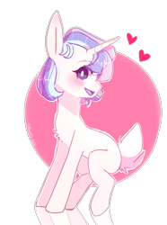 Size: 697x935 | Tagged: safe, artist:emily-826, derpibooru import, oc, oc only, oc:cotton tail, pony, unicorn, blushing, deer tail, female, head turn, heart, looking at you, mare, simple background, smiling, solo, transparent background