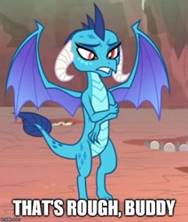 Size: 500x591 | Tagged: safe, edit, edited screencap, screencap, princess ember, dragon, sweet and smoky, avatar the last airbender, caption, cropped, dragoness, female, image macro, meme, reaction image, solo, spread wings, text, wings, zuko