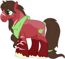 Size: 936x854 | Tagged: safe, artist:adoptimals-fim, oc, oc only, oc:cortland apple, earth pony, pony, base used, crack ship offspring, magical gay spawn, male, neckerchief, parent:big macintosh, parent:trouble shoes, parents:troublemac, scar, socks (coat marking), solo, stallion, unshorn fetlocks