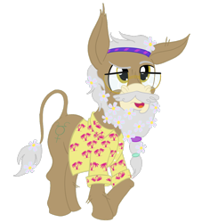 Size: 1000x1100 | Tagged: safe, artist:sixes&sevens, donkey, pony, clothes, flower, flower in hair, glasses, hairband, hawaiian shirt, male, merle highchurch, ponified, scrunchie, shirt, simple background, the adventure zone, transparent background