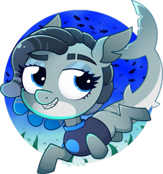 Size: 973x1033 | Tagged: safe, artist:amberpone, oc, oc only, oc:tidal wave, fish, original species, shark, shark pony, blank flank, blue, blue background, blue eyes, commission, digital art, eyebrows, female, fullbody, looking at you, mare, paint tool sai, shading, shark tail, simple background, smiling, swimming, tail, transparent background, underwater