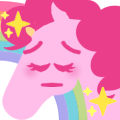 Size: 120x120 | Tagged: safe, artist:conphettey, pinkie pie, earth pony, pony, blushing, emoji, eyes closed, female, hoers, mare, pensive, rainbow, reaction image, simple background, solo, sparkles, transparent background