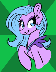 Size: 363x469 | Tagged: safe, artist:srsishere, derpibooru import, mane-iac, earth pony, pony, abstract background, alternate hair color, alternate hairstyle, clothes, female, lidded eyes, mare, raised hoof, shawl, smiling, solo, tresemme, younger