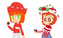 Size: 2904x1776 | Tagged: safe, artist:toybonnie54320, artist:yaya54320, equestria girls, apple, barely eqg related, base used, clothes, crossover, equestria girls style, equestria girls-ified, food, hat, peppermint fizz, strawberry shortcake, strawberry shortcake (character), sweater
