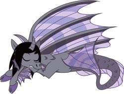 Size: 3183x2415 | Tagged: safe, artist:lightningbolt, derpibooru exclusive, siren, .svg available, cloven hooves, curved horn, eyes closed, fangs, fins, fish tail, horn, kellin quinn, ponified, scales, simple background, sleeping, sleeping with sirens, smiling, solo, svg, transparent background, vector