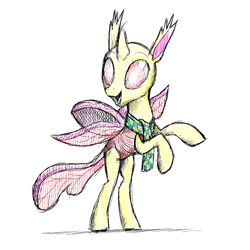 Size: 1440x1440 | Tagged: safe, artist:docwario, changedling, changeling, clothes, scarf, simple background, smiling, solo, white background