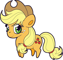 Size: 4068x3834 | Tagged: safe, artist:squeemishness, applejack, earth pony, pony, applejack's hat, chibi, cowboy hat, female, hat, looking at you, mare, simple background, smiling, solo, transparent background