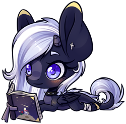 Size: 456x446 | Tagged: safe, artist:ak4neh, derpibooru import, oc, oc only, oc:midnight lullaby, pony, book, female, mare, simple background, solo, transparent background