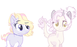 Size: 1280x784 | Tagged: safe, artist:bxby-mochi, oc, oc only, oc:baby moo, oc:cherié amour, earth pony, pony, unicorn, base used, female, mare, simple background, transparent background