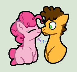 Size: 320x300 | Tagged: safe, artist:brendalobinha, edit, cheese sandwich, pinkie pie, earth pony, pony, base used, boop, cheesepie, eyes closed, female, green background, male, mare, noseboop, shipping, simple background, stallion, straight, wavy mouth