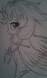 Size: 1024x1707 | Tagged: safe, artist:envygirl95, derpibooru import, alicorn, pony, elsa, frozen (movie), monochrome, ponified, solo, traditional art