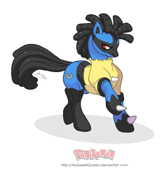 Size: 2024x2164 | Tagged: safe, artist:almairis, pony, commission, crossover, lucario, pokémon, ponified, simple background, transparent background