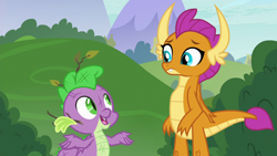 Size: 1280x720 | Tagged: safe, derpibooru import, screencap, smolder, spike, dragon, father knows beast