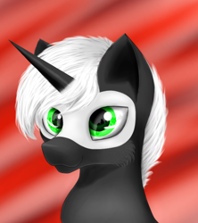 Size: 800x900 | Tagged: safe, artist:auroraswirls, oc, oc:nyar, pony, unicorn, abstract background, bust, male, solo, stallion