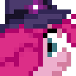 Size: 256x256 | Tagged: safe, artist:krixwell, derpibooru exclusive, derpibooru import, pinkie pie, earth pony, pony, fanfic:reflections in black and pink, the saddle row review, hat, head only, pinkie clone, pixel art, simple background, solo, transparent background