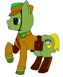 Size: 1390x1684 | Tagged: safe, artist:dr nick taco, oc, oc:mercury flash, earth pony, pony, /mlpol/, boots, clothes, german, leg in air, mailbag, mailman, male, military, shoes, soldier, standing, uniform