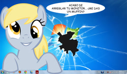 Size: 1700x1000 | Tagged: safe, artist:fizzyrox, artist:obtuselolcat, edit, pegasus, pony, bust, female, fourth wall, mare, solo, spanish, speech, talking to viewer, translated in the description, windows, windows 7