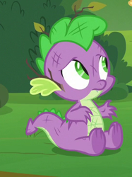 Size: 273x365 | Tagged: safe, derpibooru import, screencap, spike, dragon, father knows beast, claws, cropped, male, solo, toes, underfoot, winged spike