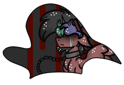 Size: 780x538 | Tagged: safe, artist:crazydoodleman144, artist:hunterthewastelander, oc, oc only, oc:rimfire cazador, alicorn, pony, collaboration, alicorn oc, chains, collar, crying, frown, male, simple background, solo, stallion, transparent background