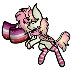 Size: 600x582 | Tagged: safe, artist:hunterthewastelander, oc, oc only, kirin, clothes, female, flag, kirin oc, leonine tail, lesbian, lesbian pride flag, pride, socks, solo, striped socks, ych result