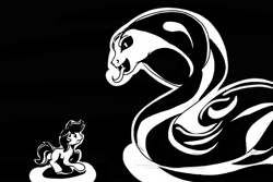 Size: 2060x1378 | Tagged: safe, artist:moonlightfan, derpibooru import, oc, earth pony, pony, snake, ink, inktober, inktober 2018, monochrome