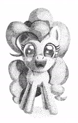 Size: 1132x1780 | Tagged: safe, artist:univertaz, pinkie pie, earth pony, pony, monochrome, pointillism, solo, stylized