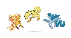 Size: 5000x2683 | Tagged: safe, artist:almairis, pony, articuno, crossover, moltres, pokémon, ponified, simple background, transparent background, zapdos