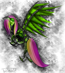 Size: 1800x2000 | Tagged: safe, artist:thestive19, derpibooru import, oc, oc only, pegasus, pony, abstract background, female, grin, hooves, mare, smiling, solo, spread wings, wings