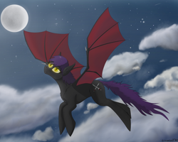 Size: 3000x2400 | Tagged: safe, artist:crimsonwolf360, derpibooru import, oc, oc:serenity, bat pony, pony, bat pony oc, chest fluff, female, flying, full moon, moon, night, solo, stars