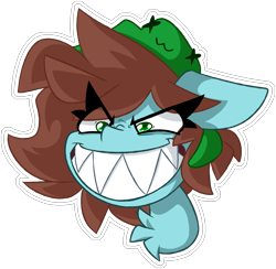 Size: 2167x2115 | Tagged: safe, artist:nekro-led, oc, oc only, oc:neko, original species, shark, shark pony, bust, grin, hat, shading, sharp teeth, simple background, smiling, sticker, teeth, telegram sticker, transparent background