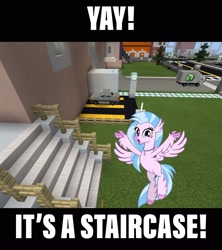 Size: 2048x2310 | Tagged: safe, artist:cheezedoodle96, edit, editor:topsangtheman, silverstream, hippogriff, car, looking at you, meme, minecraft, smiling, stairs, that hippogriff sure does love stairs, truck
