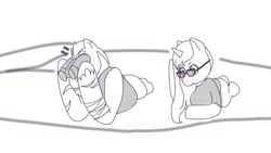 Size: 1080x607 | Tagged: safe, oc, pony, unicorn, binoculars, equestria wetwork, glasses, monochrome, storyboard