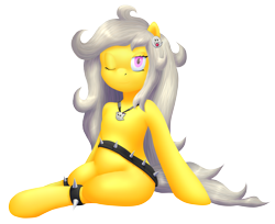 Size: 3703x3022 | Tagged: artist needed, safe, oc, oc only, oc:spettra, oc:spokey, earth pony, ghost, ghost pony, pony, blinking, brooch, female, jewelry, necklace, one eye closed, rule 63, simple background, spiked anklets, spiked belt, transparent background, wink