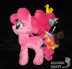 Size: 3015x2919 | Tagged: safe, artist:allunacraft, pinkie pie, earth pony, pony, the last problem, black background, female, irl, older, older pinkie pie, photo, plushie, simple background, solo