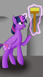 Size: 1077x1920 | Tagged: safe, artist:thegodsponies, derpibooru import, twilight sparkle, twilight sparkle (alicorn), alicorn, pony, broom, magic, solo, sweep