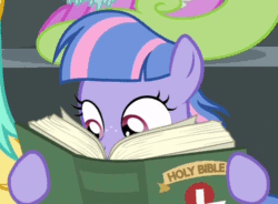 Size: 840x618 | Tagged: safe, edit, edited screencap, screencap, wind sprint, pegasus, pony, common ground, animated, bible, book, christianity, female, filly, reading, religion, religious focus, solo