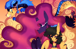 Size: 8440x5444 | Tagged: safe, artist:paradiseskeletons, tempest shadow, oc, oc:bish, oc:longinia, alicorn, pegasus, pony