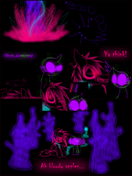 Size: 1200x1600 | Tagged: safe, artist:didun850, oc, oc:chase, earth pony, pony, comic:ask chase the pony, angry, ask, circling stars, comic, dialogue, dizzy, explosion, glowing eyes, gritted teeth, lineart, male, onomatopoeia, shadow pony, stallion, tumblr